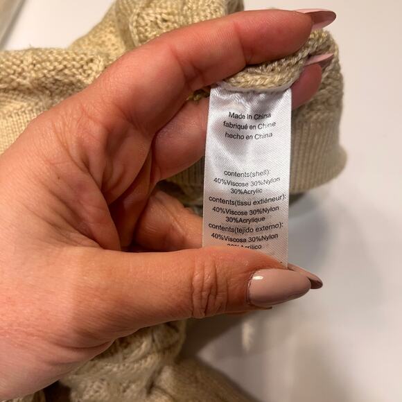 Danielle Bernstein Khaki Green Cable Cropped Sweater Large - Picture 6 of 9